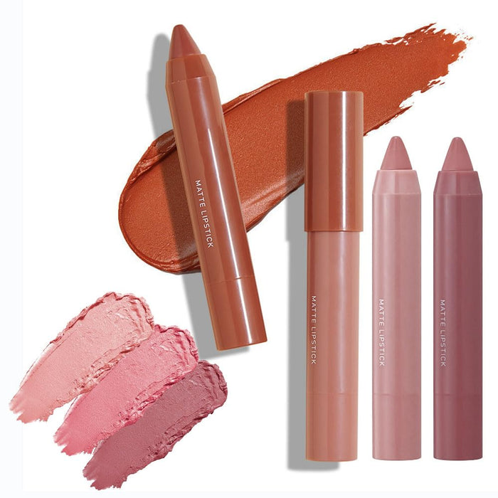 Roll over image to zoom in 3 Colors Matt Nude Lipstick Lipliner Lip Crayons Pack Set,Velvet Moisture Smooth Matte Lipstick Pencils,Waterproof&Waterlasting,#01#03#07