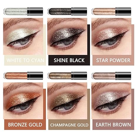 6 Colors Liquid Glitter Eyeliner,Glitter Eyeshadow ,Waterproof Long Lasting Makeup Kits