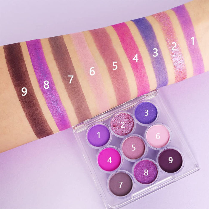 Waterproof 9 Colors Shimmer Matte Eyeshadow Palette.Longwearing Highly Pigmented Glitter Powder Palet.Matt Pink Shiny Purple Eye shadow Palet Eye Makeup.paleta de sombras moradas