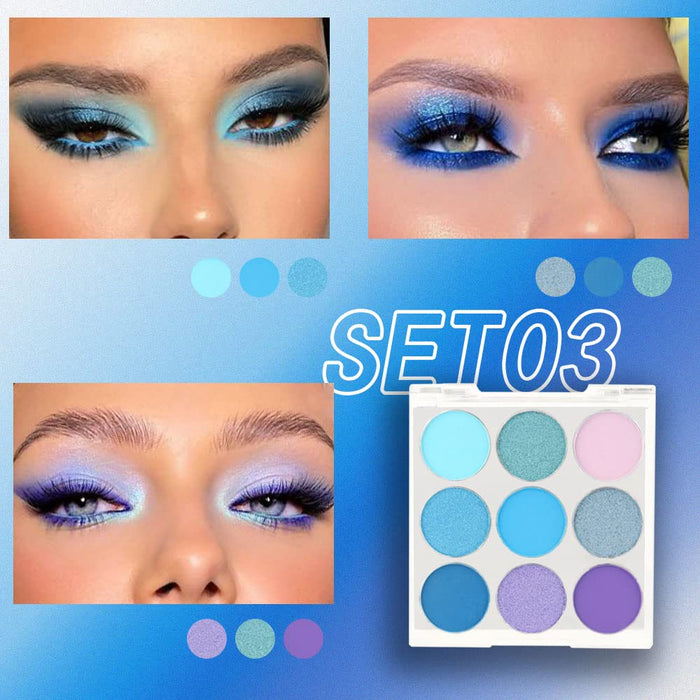 9 Colors Shimmer Matte Blue Eyeshadow Palette.Highly Pigmented Light Blue Eyeshadow Dark Blue Eye shadow Paleta.Blendability Shiny Matte Blue Makeup Powder Palet.paleta de sombras de ojos azul