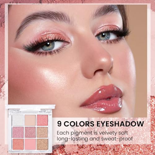 9Colors Rose Gold Dark Brown Colorful Eyeshadow Palette Makeup,Matte Shimmer Korean Natural Neutral Smokey Eye Eyeshadow palettes