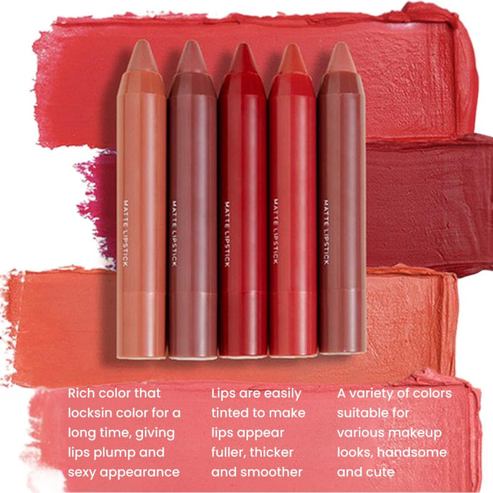 3 Colors Matt Nude Lipstick Lipliner Lip Crayons Pack Set,Velvet Moisture Smooth Matte Lipstick Pencils,Waterproof&Waterlasting,#02#04#06