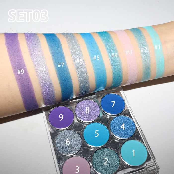 9 Colors Shimmer Matte Blue Eyeshadow Palette.Highly Pigmented Light Blue Eyeshadow Dark Blue Eye shadow Paleta.Blendability Shiny Matte Blue Makeup Powder Palet.paleta de sombras de ojos azul