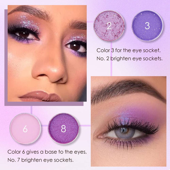 Waterproof 9 Colors Shimmer Matte Eyeshadow Palette.Longwearing Highly Pigmented Glitter Powder Palet.Matt Pink Shiny Purple Eye shadow Palet Eye Makeup.paleta de sombras moradas