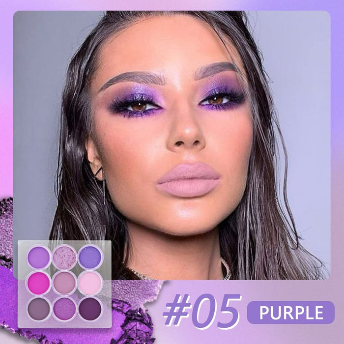 Waterproof 9 Colors Shimmer Matte Eyeshadow Palette.Longwearing Highly Pigmented Glitter Powder Palet.Matt Pink Shiny Purple Eye shadow Palet Eye Makeup.paleta de sombras moradas