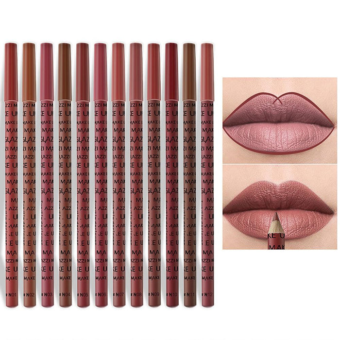 12 Pcs Natural Nude Brown Beige Colors Lip Liner Lipstick Pencils Set for Daily Makeup,Easy to Apply & Remove,Waterproof (B)