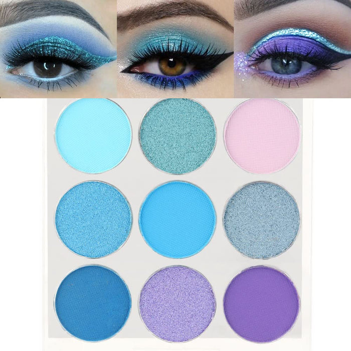 9 Colors Shimmer Matte Blue Eyeshadow Palette.Highly Pigmented Light Blue Eyeshadow Dark Blue Eye shadow Paleta.Blendability Shiny Matte Blue Makeup Powder Palet.paleta de sombras de ojos azul