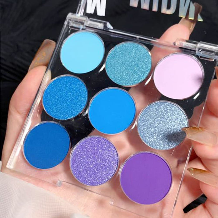 9 Colors Shimmer Matte Blue Eyeshadow Palette.Highly Pigmented Light Blue Eyeshadow Dark Blue Eye shadow Paleta.Blendability Shiny Matte Blue Makeup Powder Palet.paleta de sombras de ojos azul