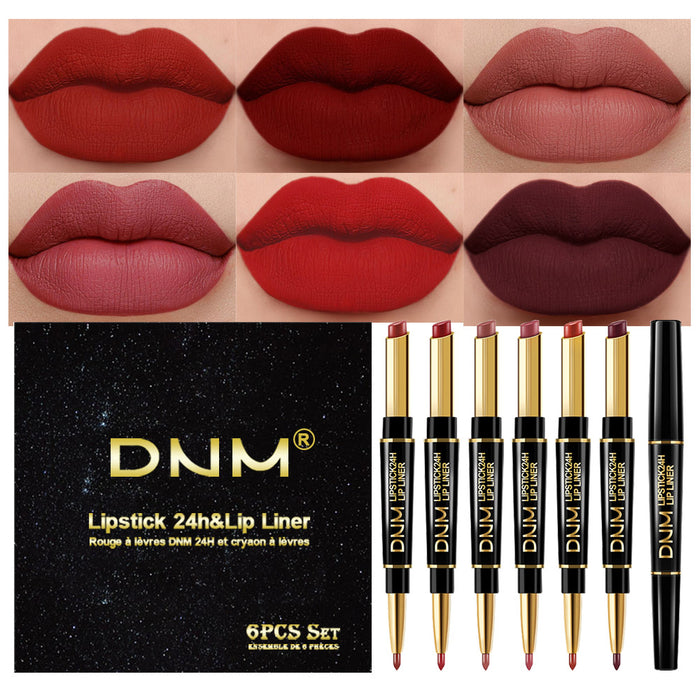 6Pcs Lip Liner and Lipstick Set,DNM Double Head Matte Mat Liquid Lips —  evpct