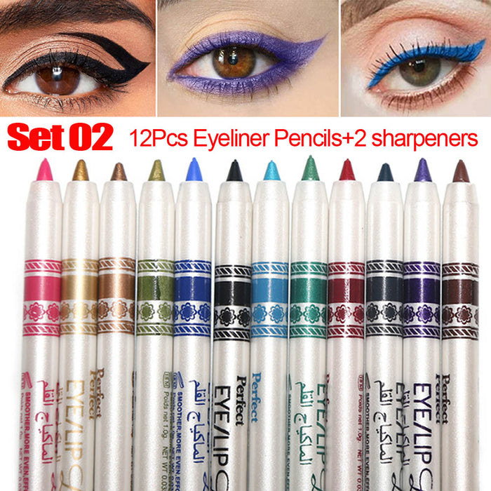 12Pcs Green Blue Brown White Colored Gel Glitter Eyeliner Pencils
